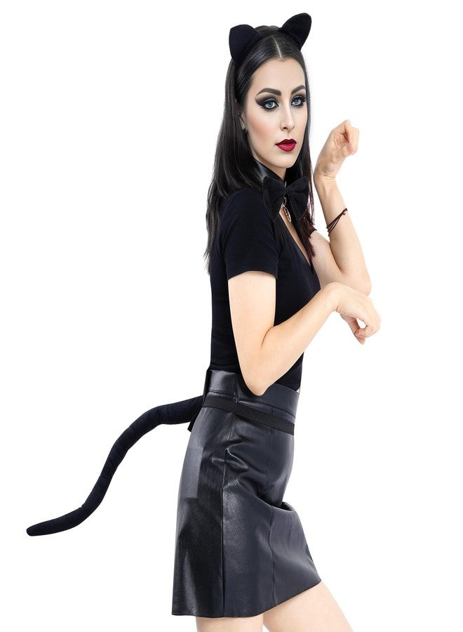 obmwang 3 Pieces Black Cat Costume Cat Ears Headband Bowtie and Tail Set Fancy Animal Cosplay for Halloween Dress Up Party - Image 5
